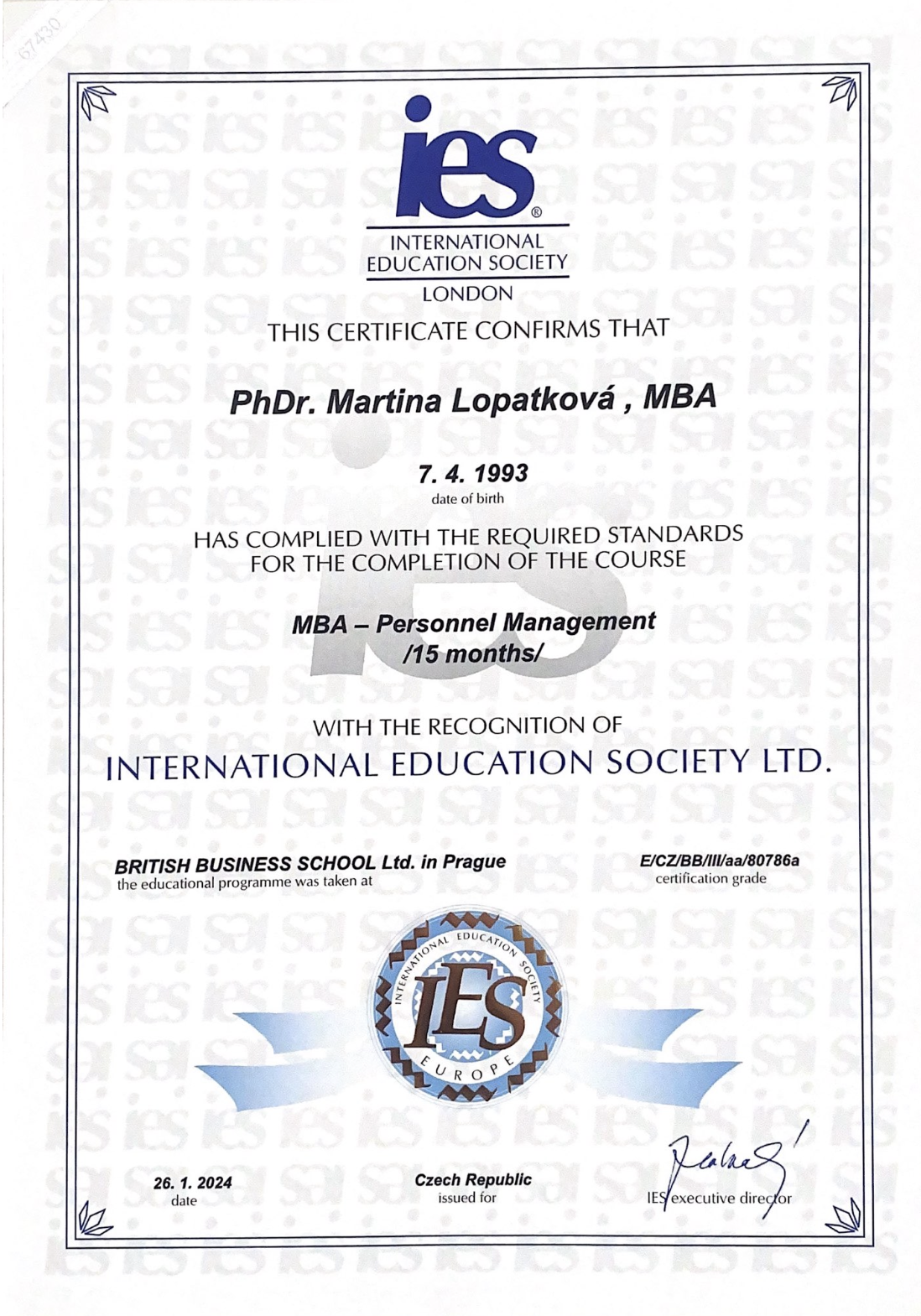 MBA titul certifikat